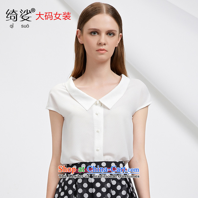As provided for in the summer 2015 New Product Codes female Korean sweet Peter Pan for video short-sleeved thin chiffon short T-shirt? 2718?White?4XL