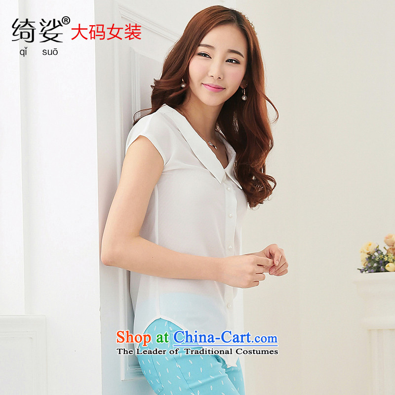 As provided for in the summer 2015 New Product Codes female Korean sweet Peter Pan for video short-sleeved thin chiffon short T-shirt  2718 White 4XL, Yee (qisuo provisions) , , , shopping on the Internet