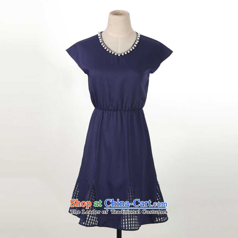 C.o.d. Package Mail thick mm larger pearl round-neck collar dresses 2015 new summer goddess van OL lady short-sleeved chiffon skirts large dark blue XXL about 140-155, land is of Yi , , , shopping on the Internet