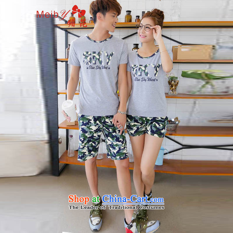 Maximum number of ladies wild real concept Sleek and versatile large summer new couple short-sleeved T-shirt kit Korean couples camouflage shorts Sau San Taliban Services 632 gray XXL, of (meiby) , , , shopping on the Internet