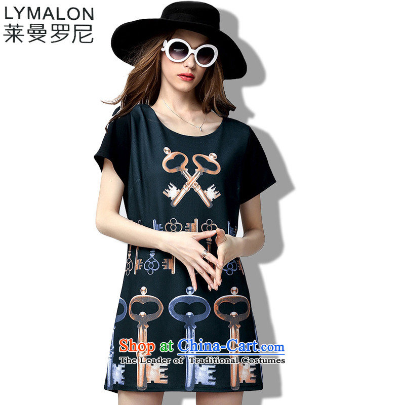 The lymalon lehmann thick, Hin thin Summer 2015 mm thick large wild women to loose short-sleeved dresses 60533?5XL black