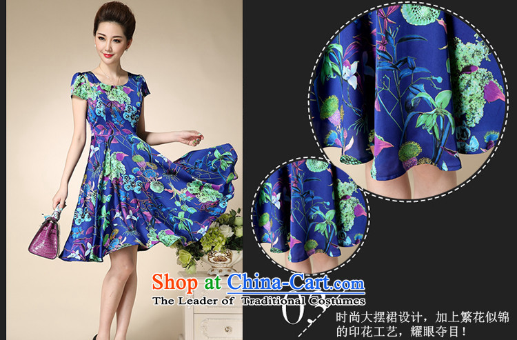 Schui Sze summer new larger female high-end aristocratic skirt Fashion stamp chiffon large skirts Foutune of comfortable long skirt short-sleeved noble mature long skirt Blue M picture, prices, brand platters! The elections are supplied in the national character of distribution, so action, buy now enjoy more preferential! As soon as possible.