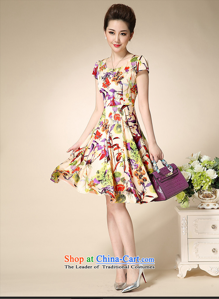 Schui Sze summer new larger female high-end aristocratic skirt Fashion stamp chiffon large skirts Foutune of comfortable long skirt short-sleeved noble mature long skirt Blue M picture, prices, brand platters! The elections are supplied in the national character of distribution, so action, buy now enjoy more preferential! As soon as possible.