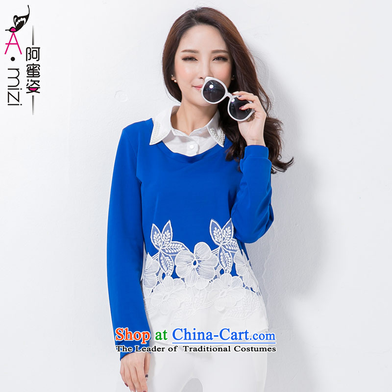 Amista Asagaya Gigi Lai Fat mm larger women 9216 Autumn new products leave 2 sweet temperament nail pearl lace flower patterns of women 9216 Royal Blue XXL RECOMMENDATIONS 140 160 catties, honey Gigi Lai , , , shopping on the Internet