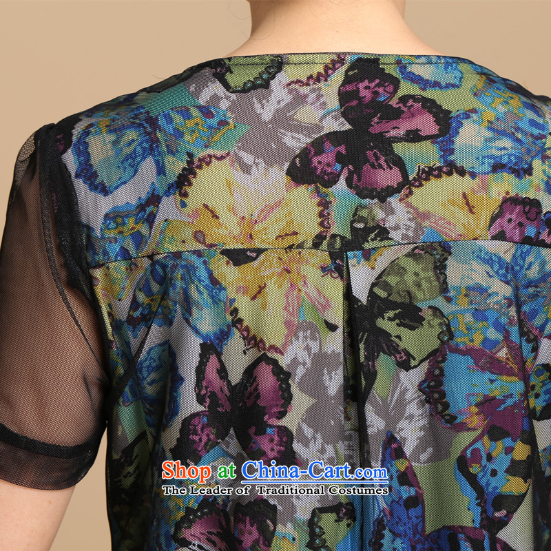The beautiful summer believers 2015 new stamp larger women in older chiffon shirt, forming the basis for larger shirt short-sleeved T-shirt with round collar pension blue flowers M beautiful believers shopping on the Internet has been pressed.