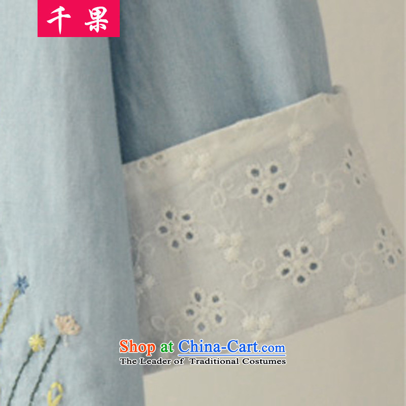 The results of the 2015 Summer new extra thick MM female Korean skirt wear loose cuff. Embroidered stitching cowboy graphics thin dresses 1986 color picture fruit (QIANGUO XL, thousands) , , , shopping on the Internet