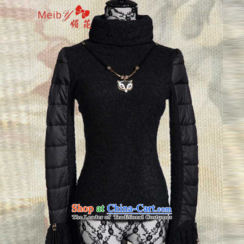 Large meiby female wild autumn and winter), forming the thin lint-free t-shirt, Sau San warm lace t-shirt high collar roses Korea long-sleeved Pullover Black XL, of 8381 (meiby) , , , shopping on the Internet