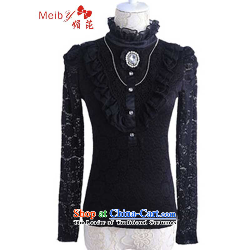 Large meiby female wild 2013 autumn and winter plus long-sleeved shirt, forming the lint-free thick Korean-style palace lace Sau San stylish shirt collar large 8382 black velvet M of load (meiby) , , , shopping on the Internet