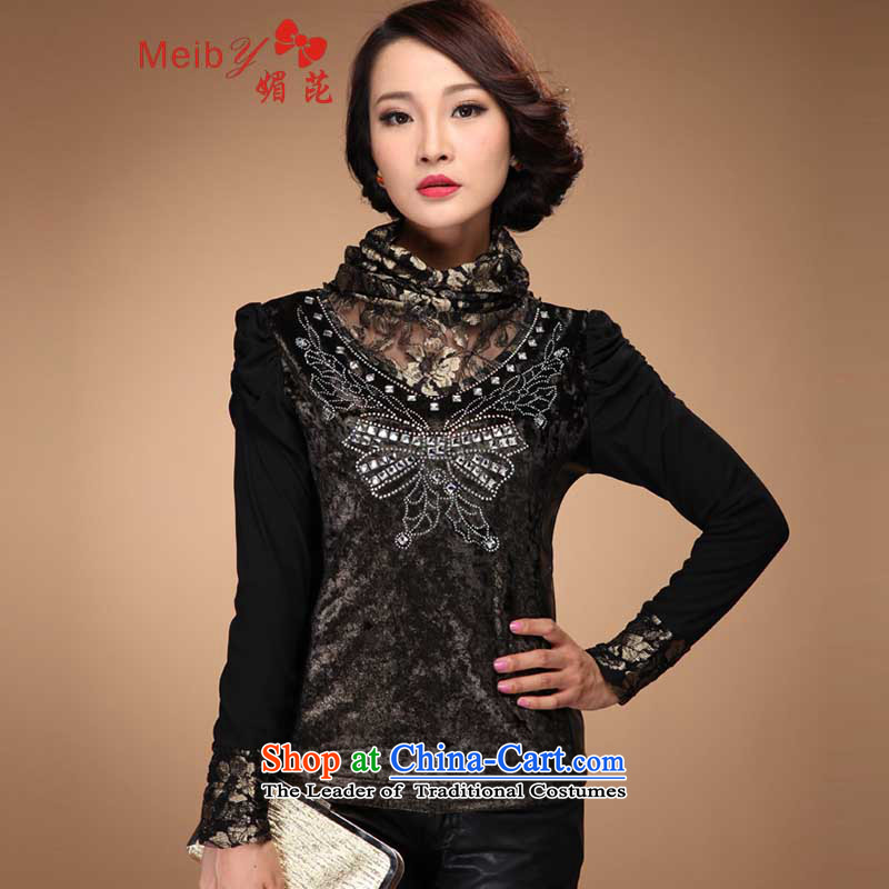 Large meiby female wild winter 2013 plus lint-free thick gauze T-shirt lace high collar forming the women's high-small shirt 8395 Gold XXXL, of (meiby) , , , shopping on the Internet