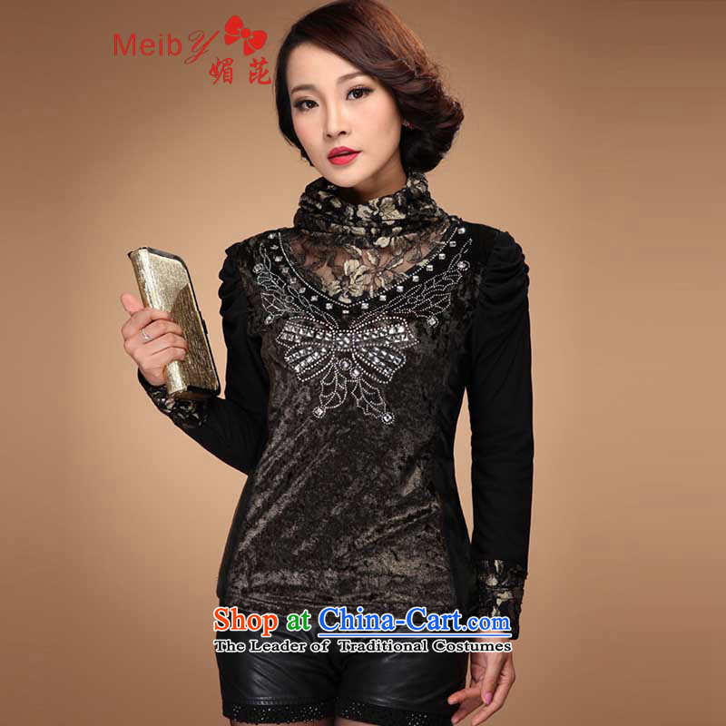 Large meiby female wild winter 2013 plus lint-free thick gauze T-shirt lace high collar forming the women's high-small shirt 8395 Gold XXXL, of (meiby) , , , shopping on the Internet