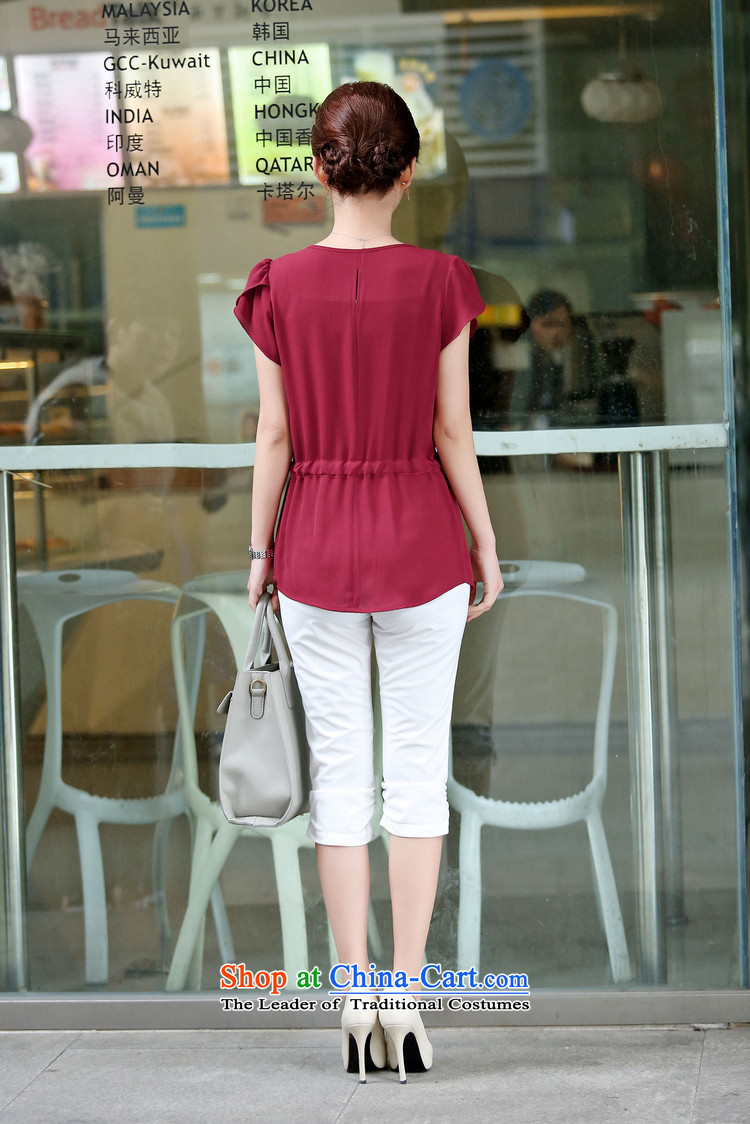 In accordance with the 2015 Korea Yeon Opertti version stylish and simple large wild shirt drawcord waist video thin Sau San new summer chiffon D56527 shirts in red XXL picture, prices, brand platters! The elections are supplied in the national character of distribution, so action, buy now enjoy more preferential! As soon as possible.