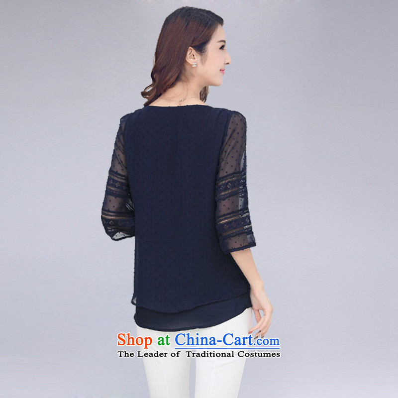 The interpolator auspicious large 2015 Women's Summer new ethnic thick MM THIN biological aerial Sau San video cuff lace stitching t-shirt chiffon Netherlands 1505 Blue 2XL, giggling auspicious shopping on the Internet has been pressed.