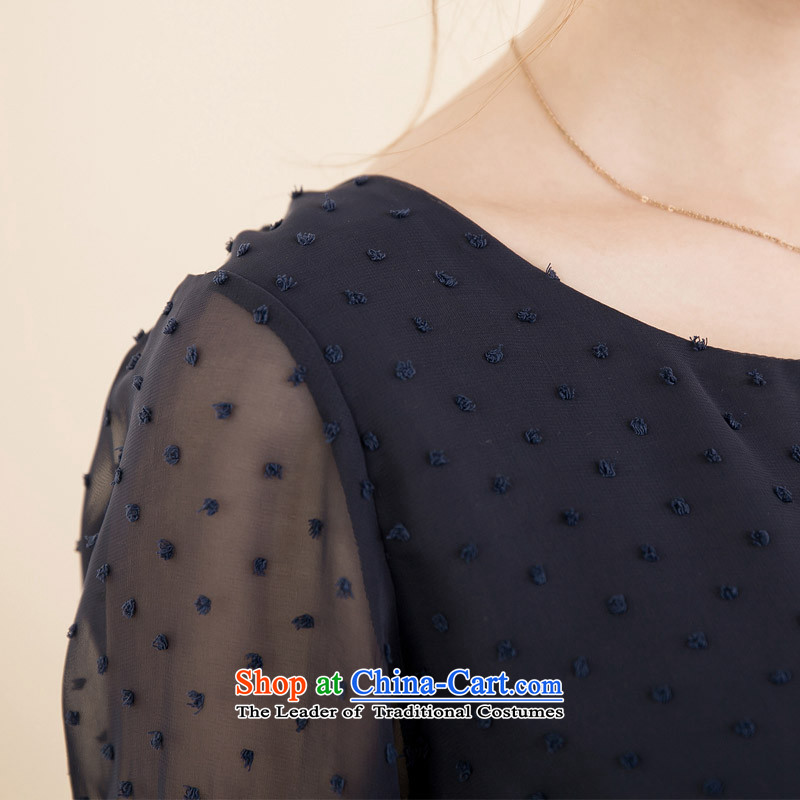 The interpolator auspicious large 2015 Women's Summer new ethnic thick MM THIN biological aerial Sau San video cuff lace stitching t-shirt chiffon Netherlands 1505 Blue 2XL, giggling auspicious shopping on the Internet has been pressed.