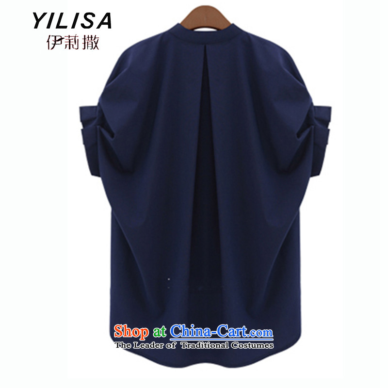 To increase the number YILISA Women 2015 Summer bat sleeves shirt thick mm summer new short-sleeved shirt with a very casual clothes K605 dark blue XL, Elizabeth (YILISA sub-shopping on the Internet has been pressed.)