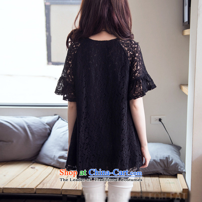 Flower to Isabelle 2015 Summer new Korean version of fat mm to increase the number of lace, forming the basis of the Netherlands shirt female black , L, flower be D1669 Isabelle (dufflsa) , , , shopping on the Internet