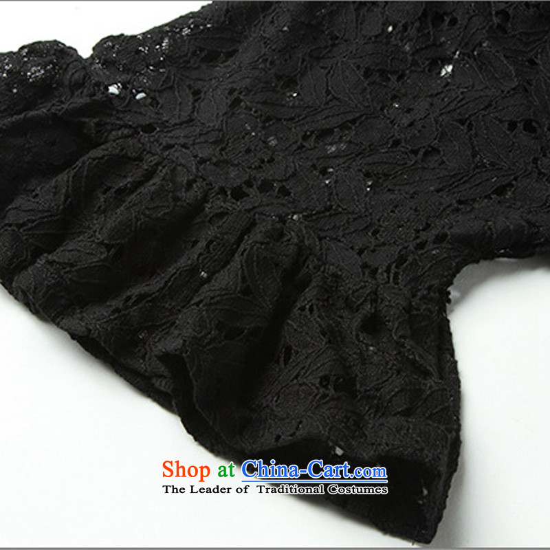 Flower to Isabelle 2015 Summer new Korean version of fat mm to increase the number of lace, forming the basis of the Netherlands shirt female black , L, flower be D1669 Isabelle (dufflsa) , , , shopping on the Internet