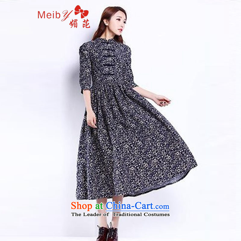 Large meiby female wild retro floral linen dresses in cotton linen cuff large long skirt 0472 M, of picture color (meiby) , , , shopping on the Internet
