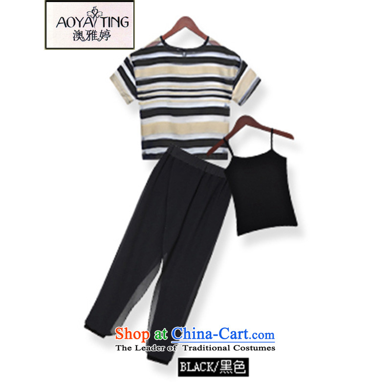 O Ya-ting 2015 new to increase women's code thick MM Summer Snow woven shirts Harun Capri Kit female dark blue stripes two kits 3XL recommends that you 145 - 175, O Jacob aoyating Ting () , , , shopping on the Internet