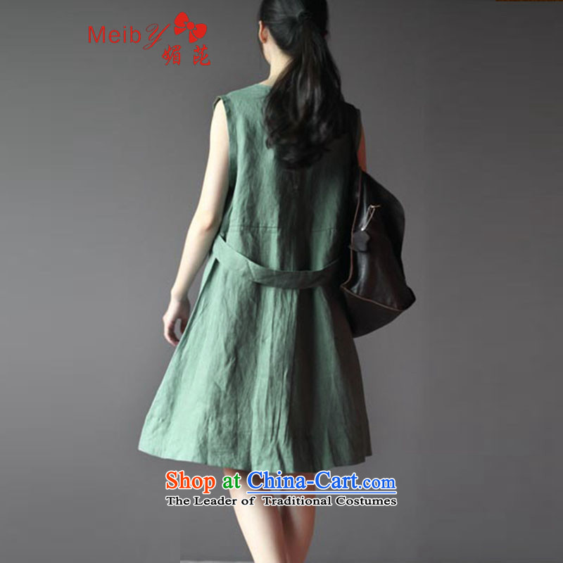 Large meiby female wild 2014 Summer new arts sum female cotton linen large relaxd linen vest sleeveless dresses spot of net green linen 960 M, of Quality (meiby) , , , shopping on the Internet