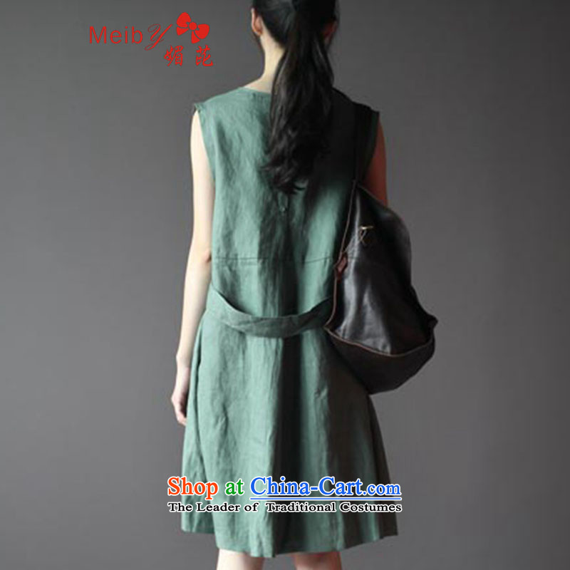 Large meiby female wild 2014 Summer new arts sum female cotton linen large relaxd linen vest sleeveless dresses spot of net green linen 960 M, of Quality (meiby) , , , shopping on the Internet
