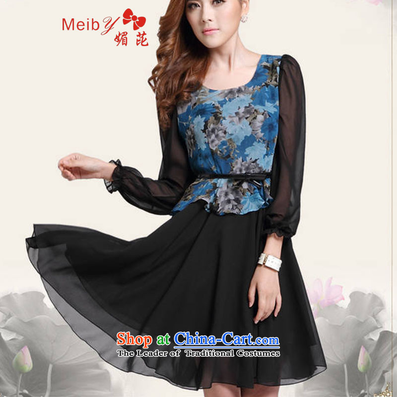 Large meiby female wild stylish large wild autumn new long-sleeved Pullover large floral dresses OL Couture fashion color pictures , M, 1160 (meiby of shopping on the Internet has been pressed.)