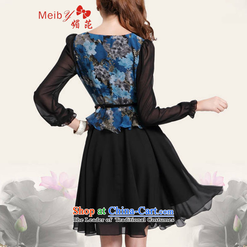 Large meiby female wild stylish large wild autumn new long-sleeved Pullover large floral dresses OL Couture fashion color pictures , M, 1160 (meiby of shopping on the Internet has been pressed.)