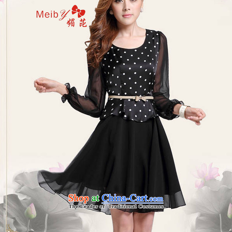 Large meiby female wild Sleek and versatile large new spring and autumn OL Couture fashion larger dresses 1161 black dot , L, of (meiby) , , , shopping on the Internet