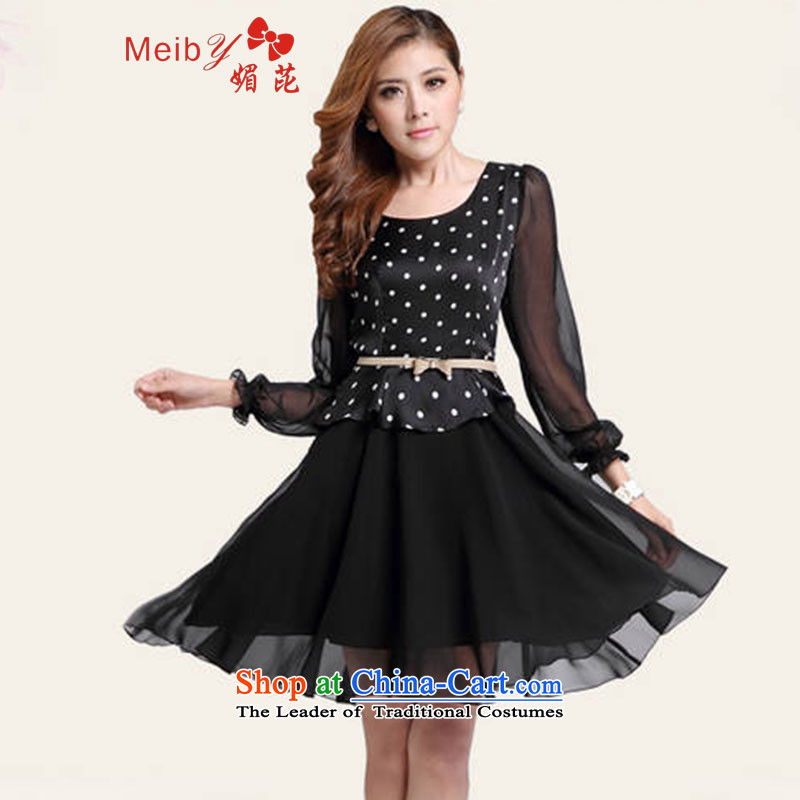 Large meiby female wild Sleek and versatile large new spring and autumn OL Couture fashion larger dresses 1161 black dot , L, of (meiby) , , , shopping on the Internet