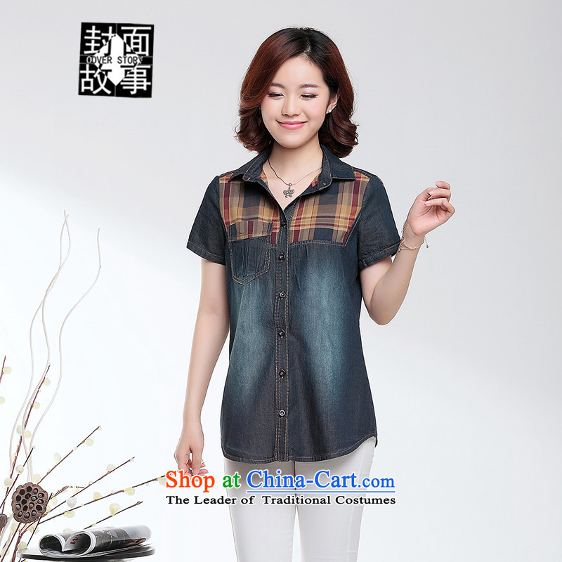 Cover Story in spring and summer 2015 new grid stitching larger mother in older cattle, short-sleeved shirt blouses Denim blue floral M Cover Story (COVER) SAYS shopping on the Internet has been pressed.