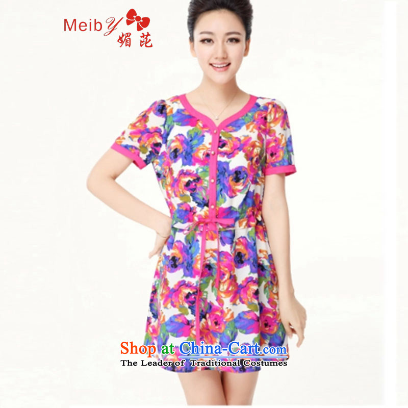 Maximum number of ladies large wild women 2014 Summer new stylish Sweet color mm thick flower Sau San short-sleeved dresses #1373 picture color Large 4XL, code of (meiby) , , , shopping on the Internet