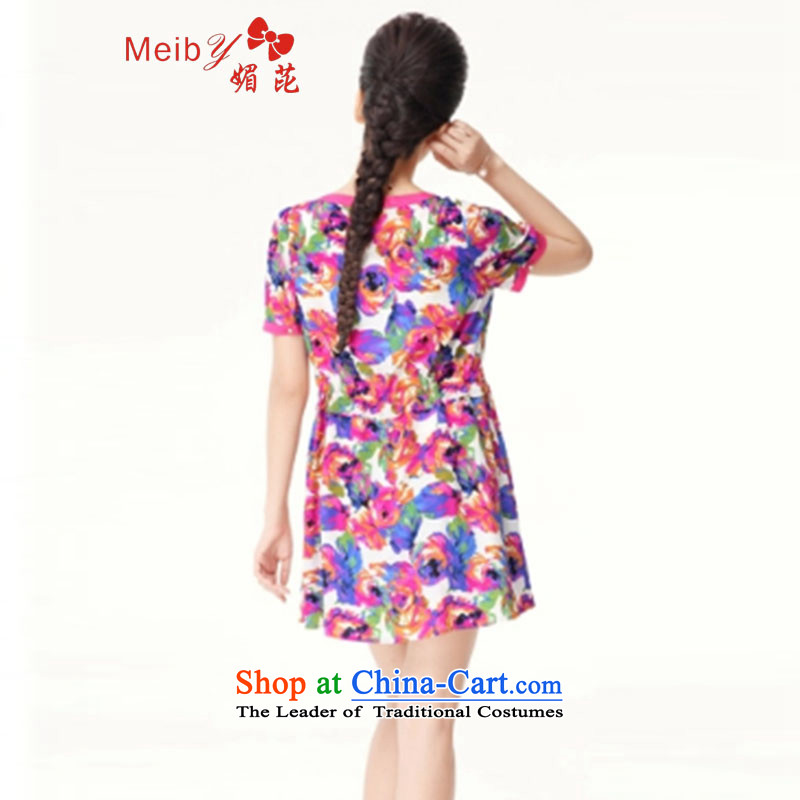 Maximum number of ladies large wild women 2014 Summer new stylish Sweet color mm thick flower Sau San short-sleeved dresses #1373 picture color Large 4XL, code of (meiby) , , , shopping on the Internet