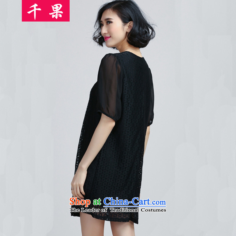 The results of the 2015 summer to increase women's code Korean thick MM short-sleeved lace stitching Sau San video thin skirt relaxd waist A Word 6062 skirt black , L'fruit (QIANGUO) , , , shopping on the Internet
