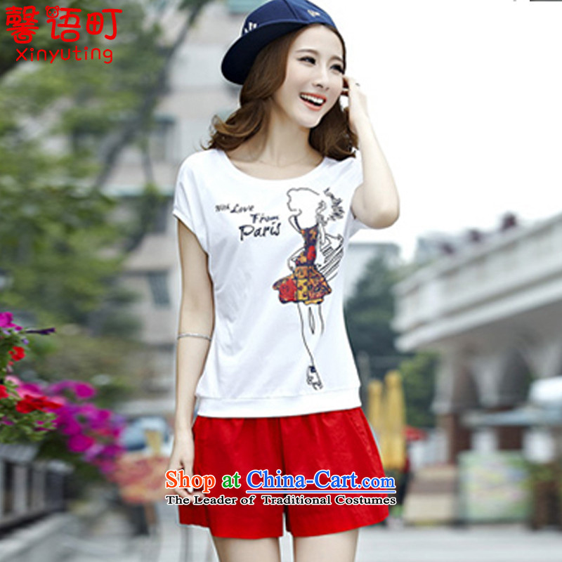In the summer of 2015, Cho Jae-hyung, the new large female stamp shorts, short-sleeved T-shirt Leisure Suite 1825  XL, Xin Arabic-machi red , , , shopping on the Internet
