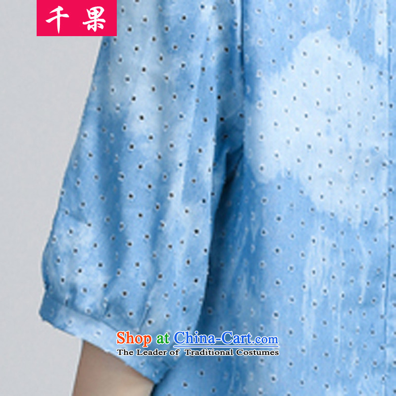 Thousands of fat XL COGA Women 2015 Summer Korean version of the new lace stitching graphics thin, forming the skirt thick MM short-sleeved cowboy relaxd dress Seo failed light blue jeans XXL, QIANGUO fruit (thousands) , , , shopping on the Internet
