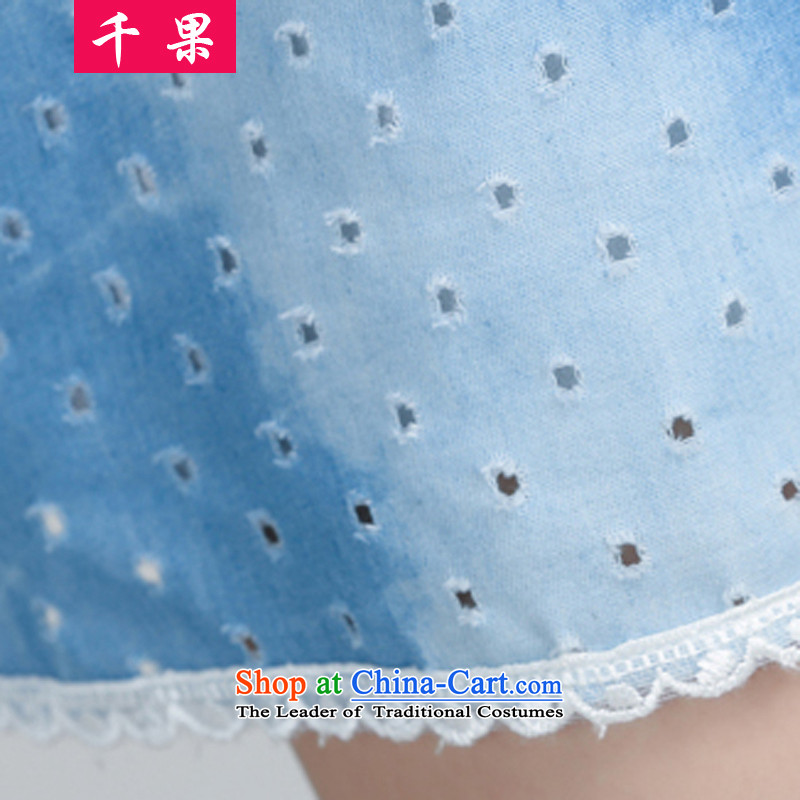 Thousands of fat XL COGA Women 2015 Summer Korean version of the new lace stitching graphics thin, forming the skirt thick MM short-sleeved cowboy relaxd dress Seo failed light blue jeans XXL, QIANGUO fruit (thousands) , , , shopping on the Internet