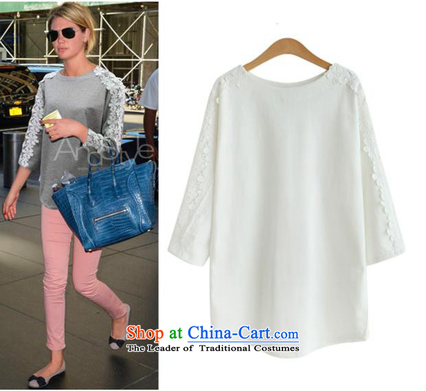 Love is the new big code 2015 women thick MM round-neck collar lace stitching loose seven female ff1605 sleeved shirt large white Spot Image, XXXXL code price, brand platters! The elections are supplied in the national character of distribution, so action, buy now enjoy more preferential! As soon as possible.
