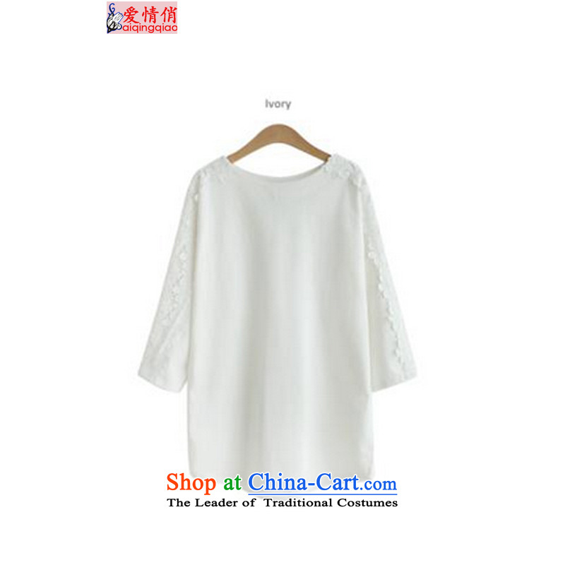 Love is the new big code 2015 women thick MM round-neck collar lace stitching loose seven female ff1605 sleeved shirt large white spot, Love XXXXL code is (AI QING QIAO) , , , shopping on the Internet
