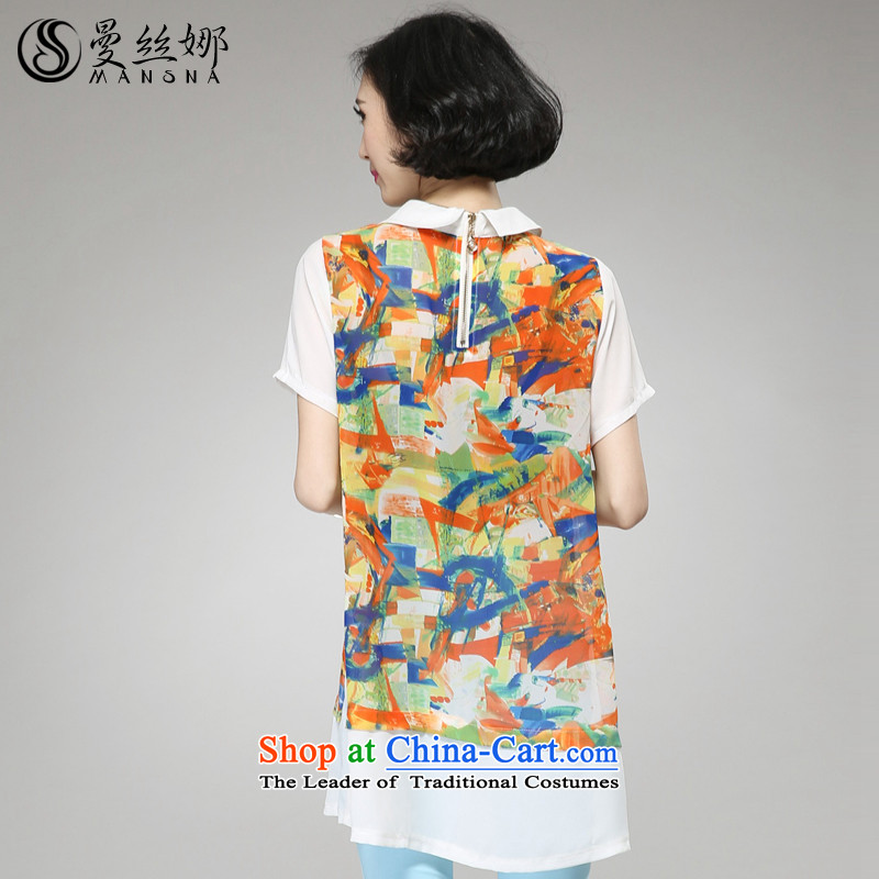 The population of the Cayman larger female thick MM Summer 2015 new products in Korean long stamp video short-sleeved thin chiffon shirt orange wire of the Cayman.... 3XL, shopping on the Internet