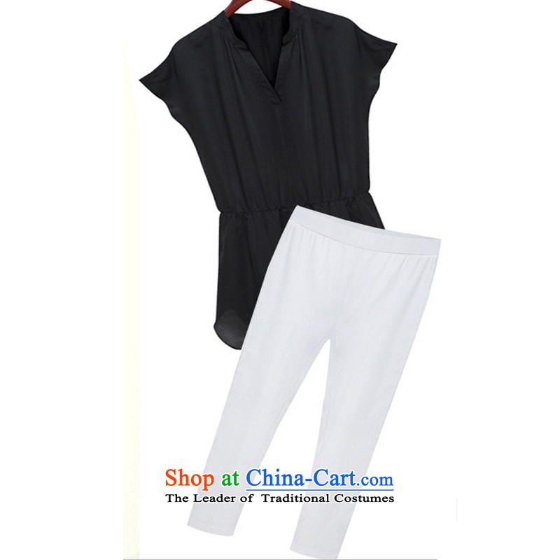 The first declared a new summer, as Europe and the larger of the two piece in the ladies casual long loose chiffon Netherlands shirt + 7 pants 1729# Black + White trousers 5XL 180-200 around 922.747, purple long declared shopping on the Internet has been
