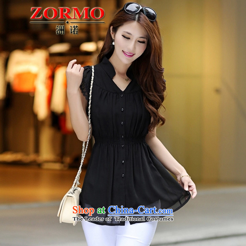2015 Summer ZORMO new lace stitching in long large chiffon shirt thick mm to intensify foutune shirt blackXXL