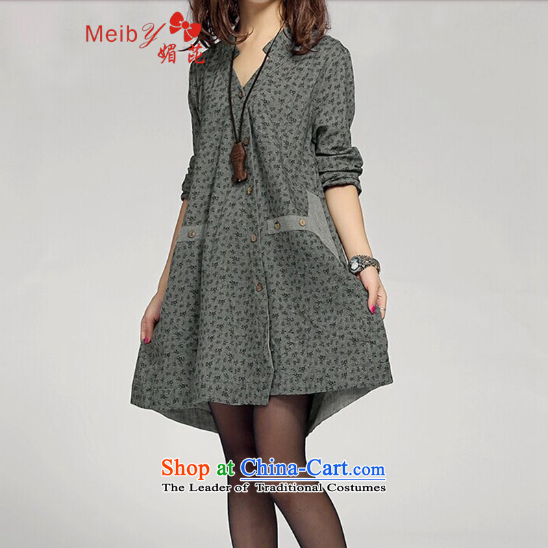 Maximum number of ladies wild spring 2015 new larger women in long cotton linen dresses Linen Dress 3531 Green , L, of water (meiby) , , , shopping on the Internet