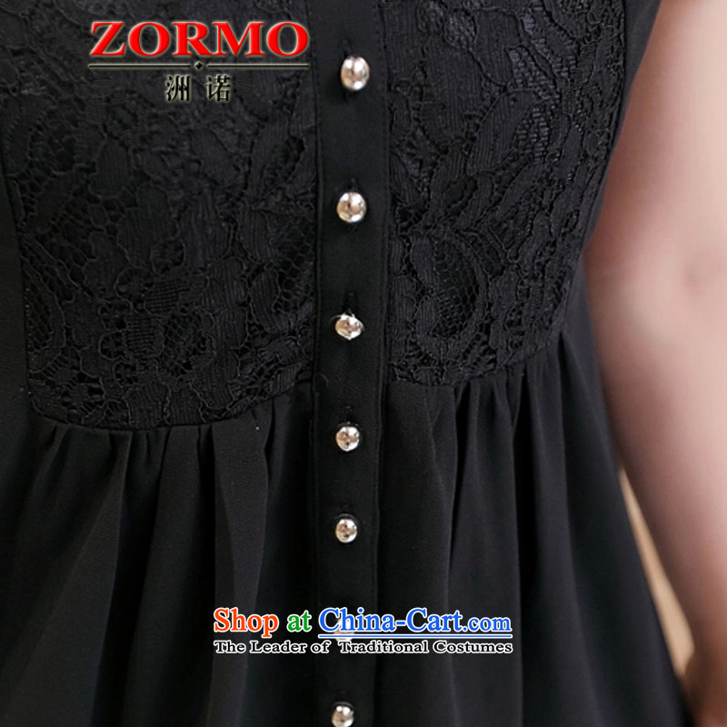 2015 Summer ZORMO new lace stitching larger chiffon shirt to intensify the long summer leisure shirt black XXXL,ZORMO,,, shopping on the Internet