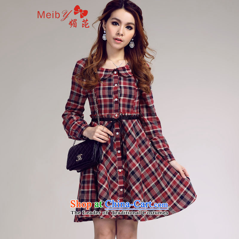 Maximum number of ladies wild date of sweet preppy doll collar latticed long-sleeved skirt (real) color photo shoot 8,675 M of (meiby) , , , shopping on the Internet