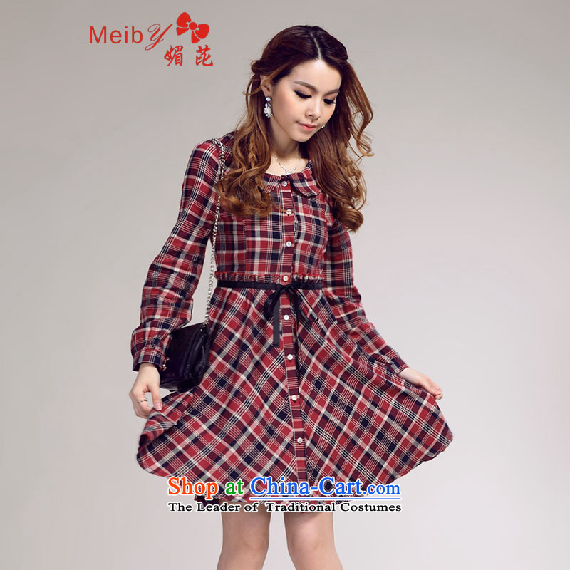 Maximum number of ladies wild date of sweet preppy doll collar latticed long-sleeved skirt (real) color photo shoot 8,675 M of (meiby) , , , shopping on the Internet
