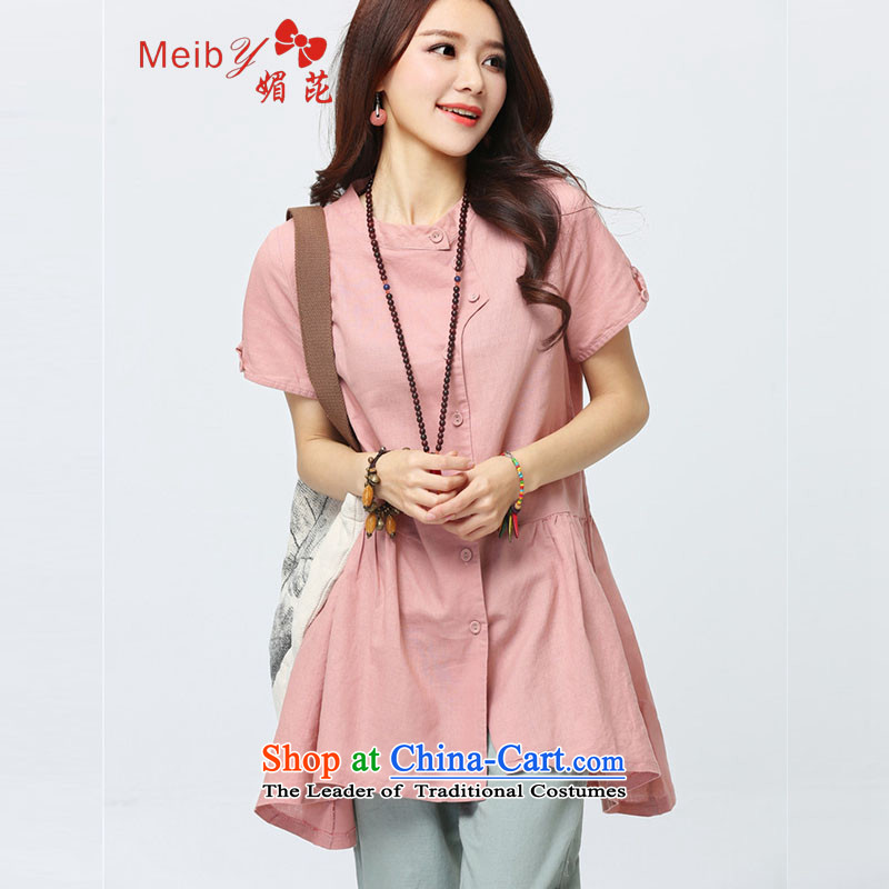 Maximum number of ladies wild summer new shirt Linen Dress Short-sleeved Korean version of loose cotton linen tunic female 9,062 pink XL, of (meiby) , , , shopping on the Internet