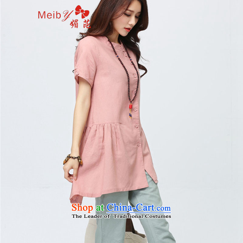Maximum number of ladies wild summer new shirt Linen Dress Short-sleeved Korean version of loose cotton linen tunic female 9,062 pink XL, of (meiby) , , , shopping on the Internet