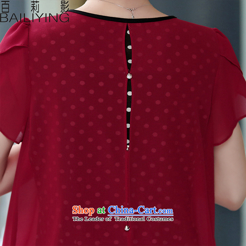 Hundred Li Ying Summer 2015 new women's short-sleeved shirt women chiffon Korean version of large numbers of female false two wave point t-shirts in red t-shirt , L, hundreds of Li Ying BAILIYING) , , , shopping on the Internet