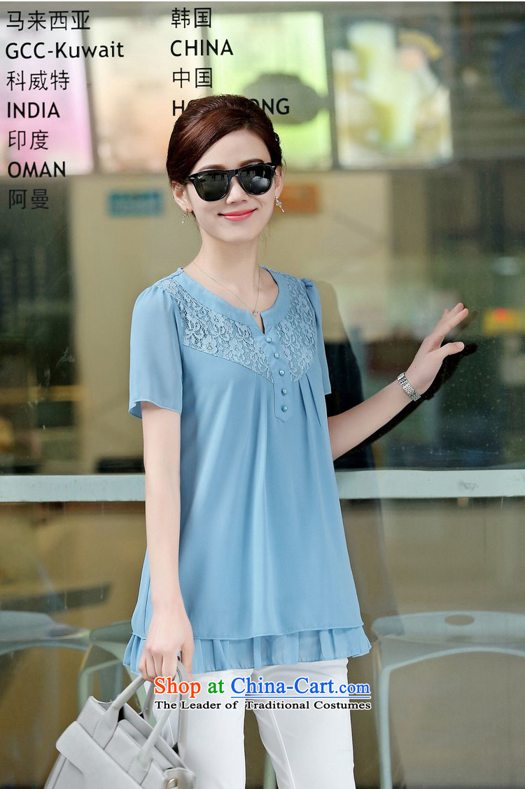 El-ju Yee Nga MOM 2015 summer load new Korean version of Fat MM lace stitching double-decker Big Code women chiffon shirt YZ5263 BLUE XL Photo, prices, brand platters! The elections are supplied in the national character of distribution, so action, buy now enjoy more preferential! As soon as possible.