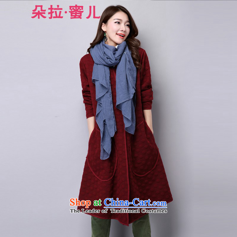 Mr. Flower honey- 2015 autumn and winter new thick MM loose large video clip cotton Sau San thin long-sleeved dresses in long jacket, 99128 Female Red Flower Honey, M-shopping on the Internet has been pressed.