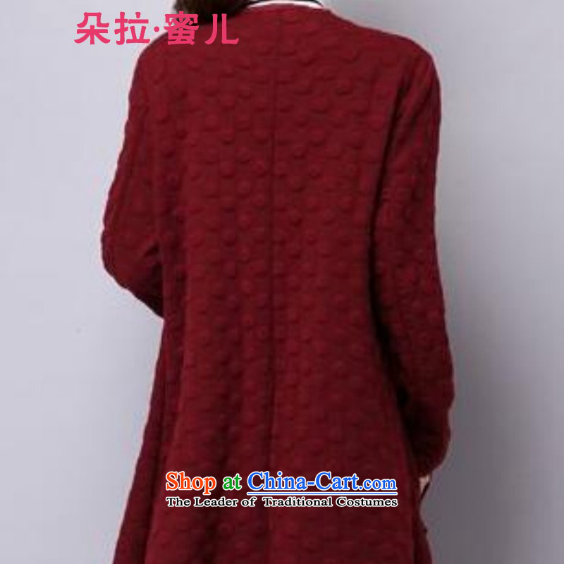 Mr. Flower honey- 2015 autumn and winter new thick MM loose large video clip cotton Sau San thin long-sleeved dresses in long jacket, 99128 Female Red Flower Honey, M-shopping on the Internet has been pressed.